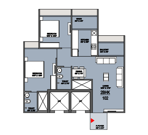 2 BHK floor plan