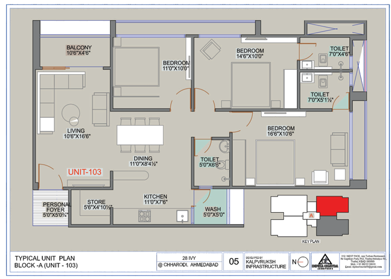 3 BHK floor plan