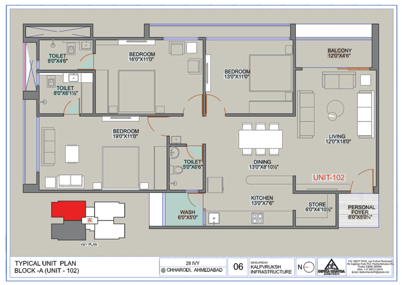 3 BHK floor plan