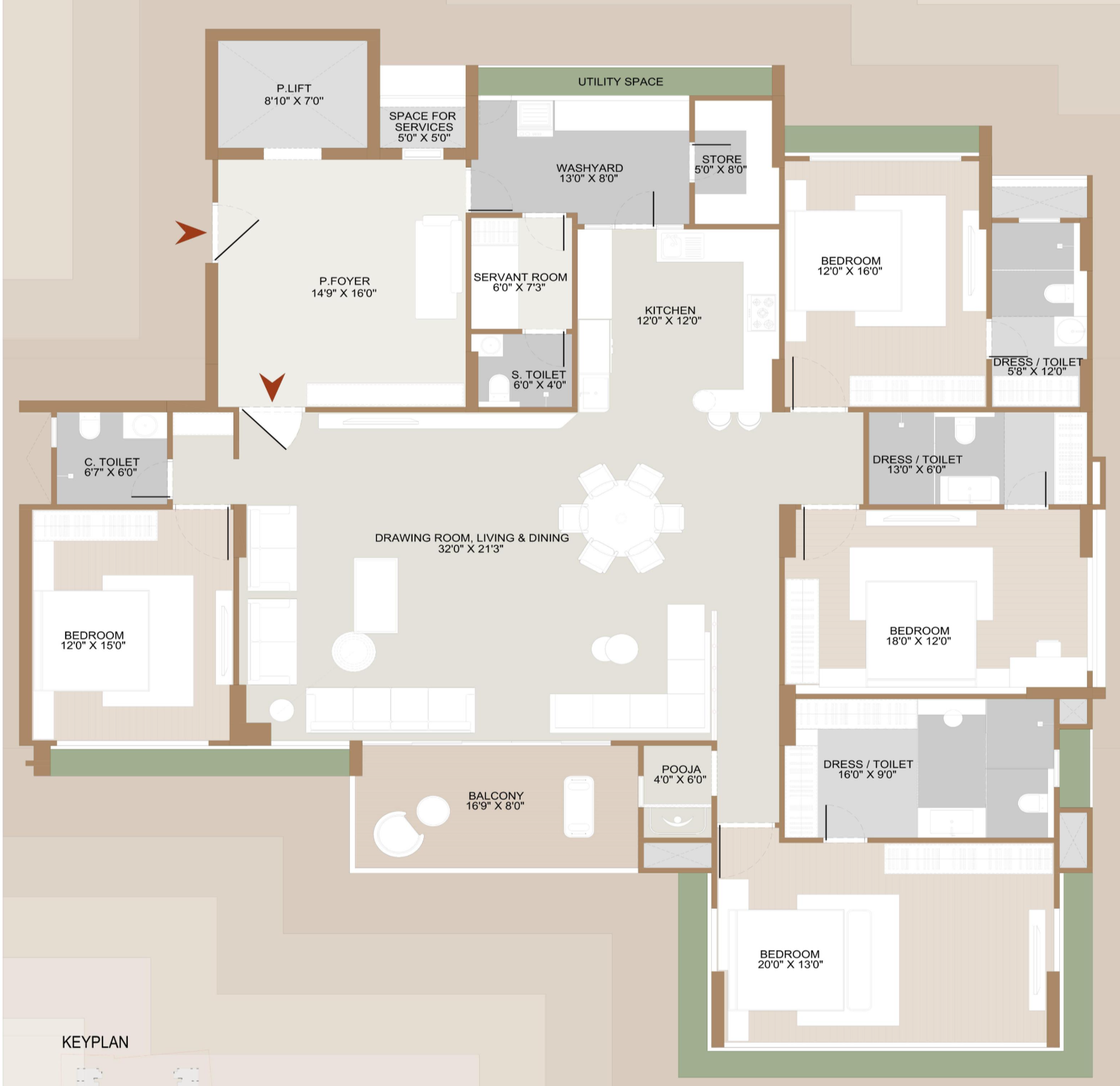 4 BHK floor plan