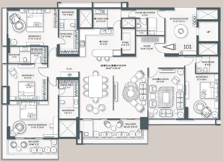 4 BHK floor plan