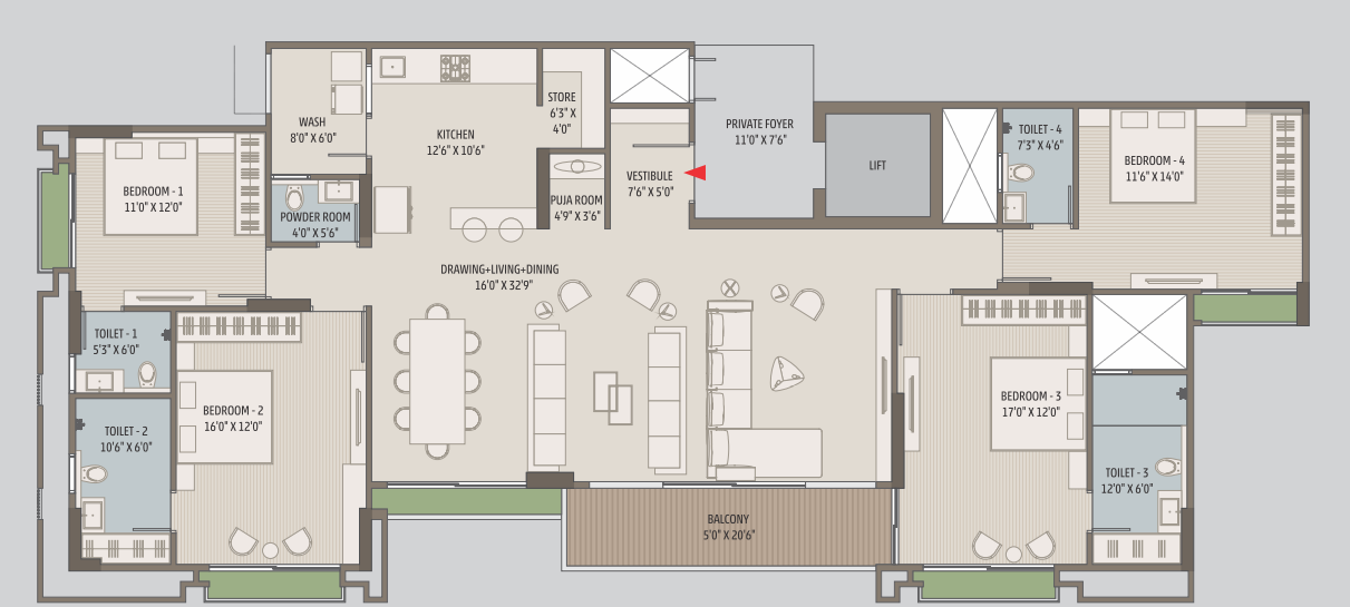 4 BHK floor plan