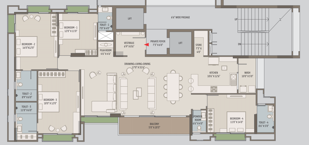 4 BHK floor plan