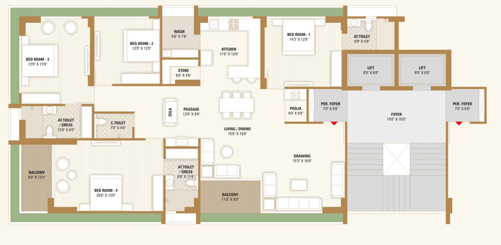 4 BHK floor plan