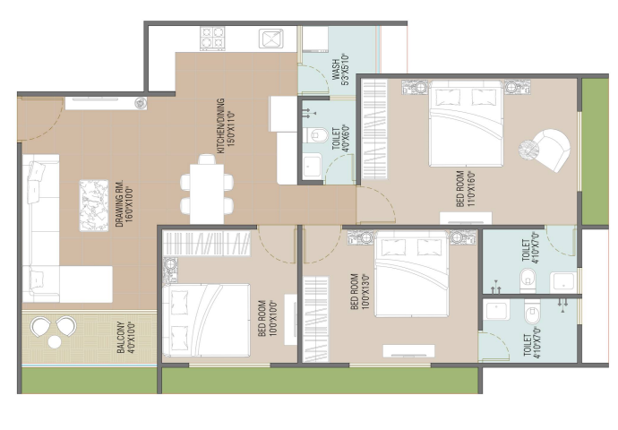 3 BHK floor plan