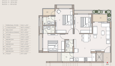 3 BHK floor plan