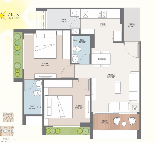 3 BHK floor plan