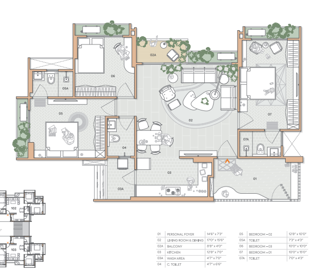 3 BHK floor plan