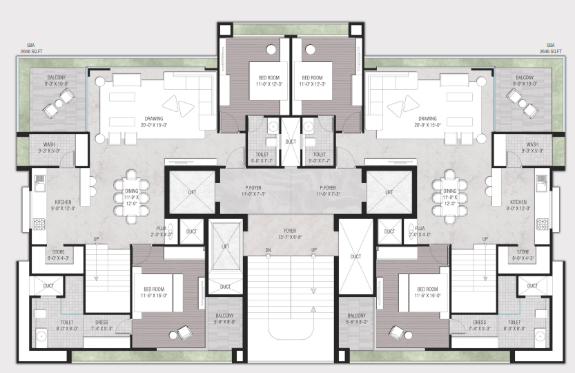 3 BHK floor plan