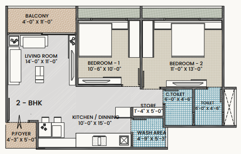 2 BHK floor plan