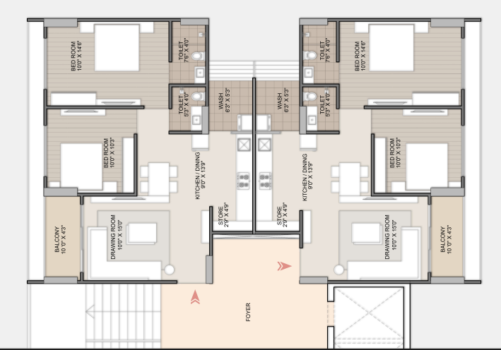 2 BHK floor plan
