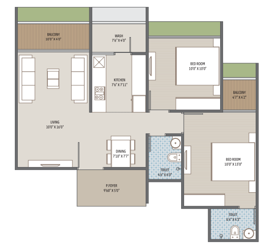 2 BHK floor plan