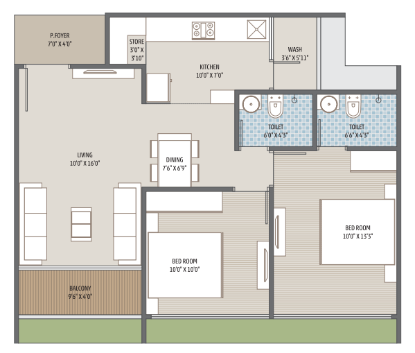 2 BHK floor plan