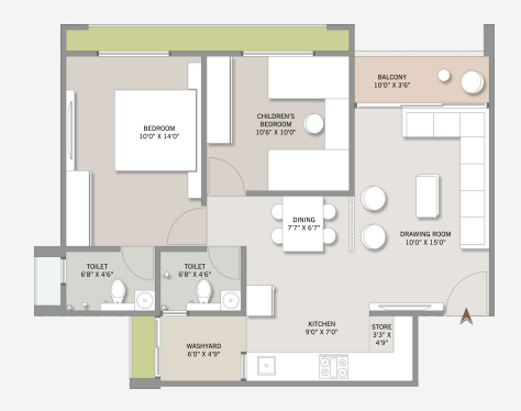 2 BHK floor plan