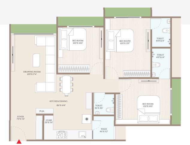 3 BHK floor plan