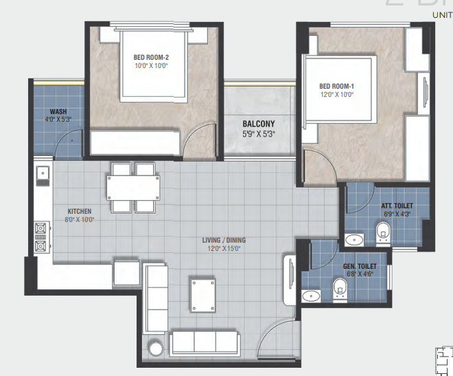 2 BHK floor plan