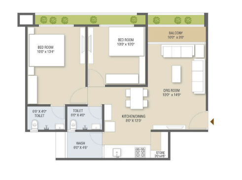 2 BHK floor plan