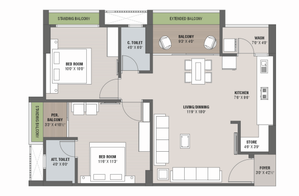 2 BHK floor plan