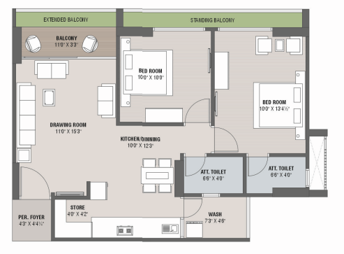 2 BHK floor plan