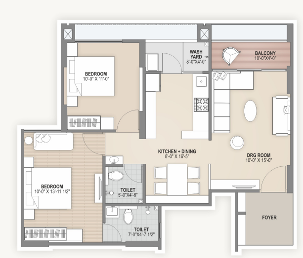 2 BHK floor plan