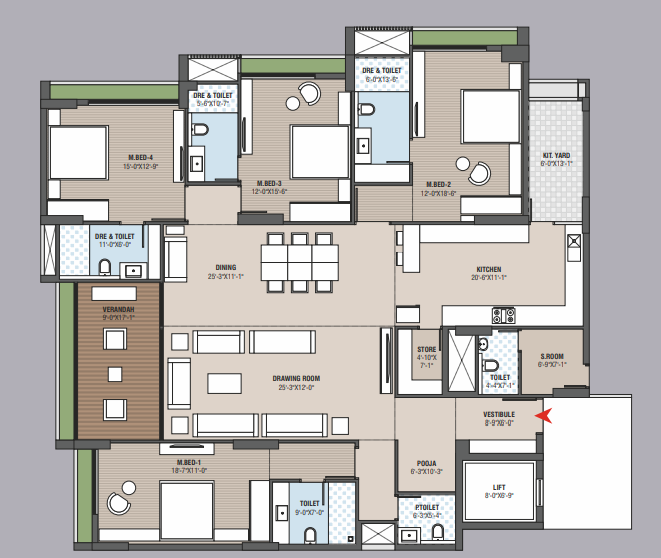 4 BHK floor plan