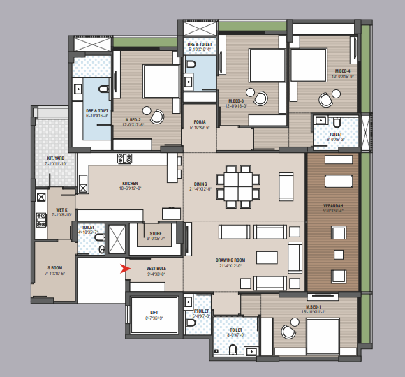 4 BHK floor plan