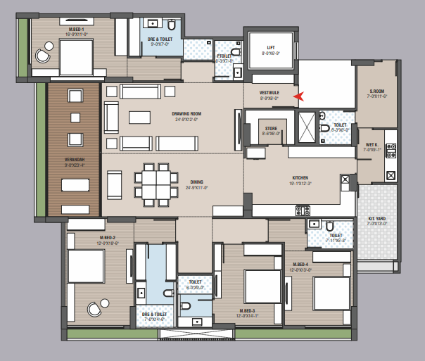 4 BHK floor plan