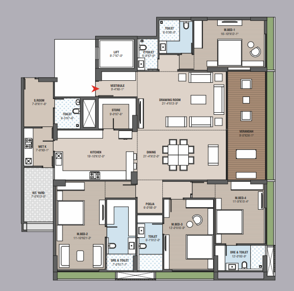 4 BHK floor plan