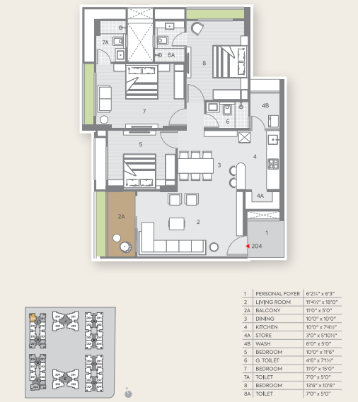 3 BHK floor plan