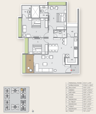 3 BHK floor plan
