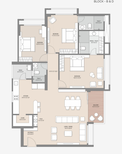 3 BHK floor plan