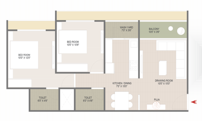 2 BHK floor plan