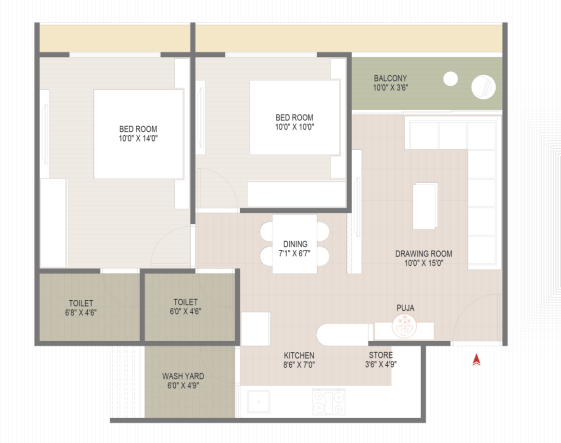 2 BHK floor plan