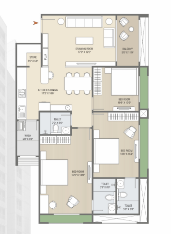 3 BHK floor plan