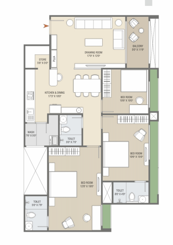 3 BHK floor plan
