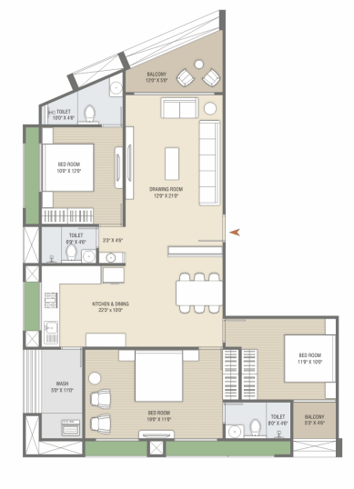 3 BHK floor plan