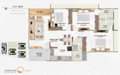 3 BHK floor plan