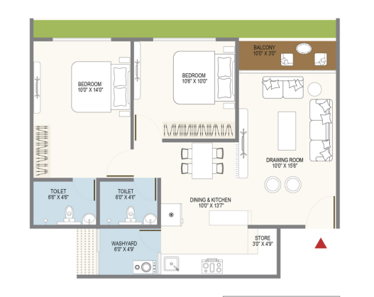 2 BHK floor plan