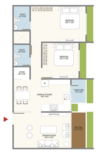 2 BHK floor plan