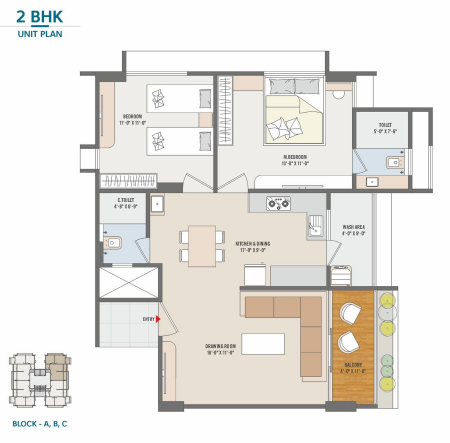 2 BHK floor plan