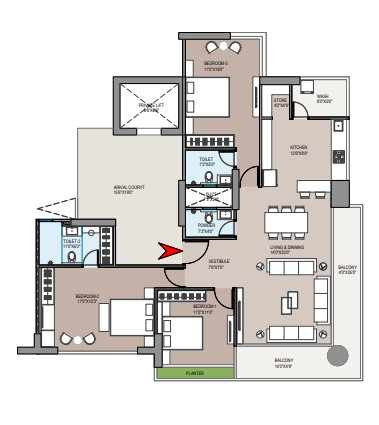 3 BHK floor plan
