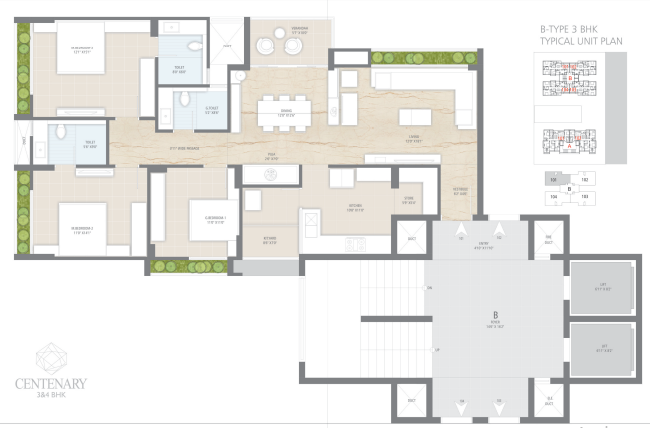 3 BHK floor plan