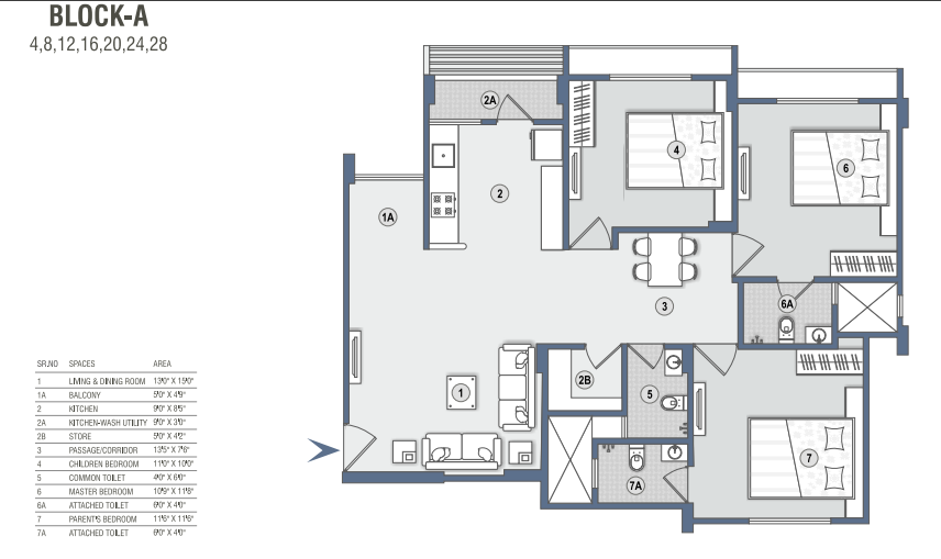 3 BHK floor plan