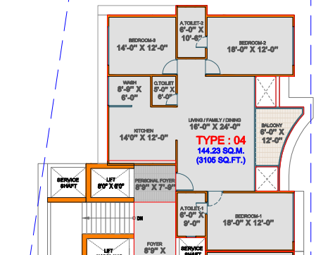 3 BHK floor plan