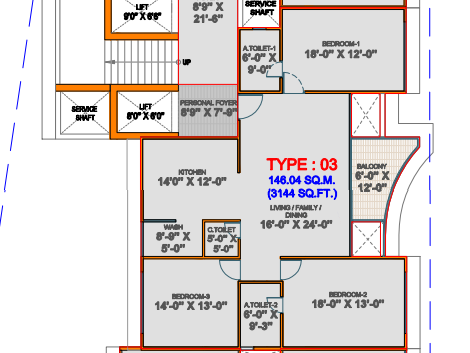 3 BHK floor plan