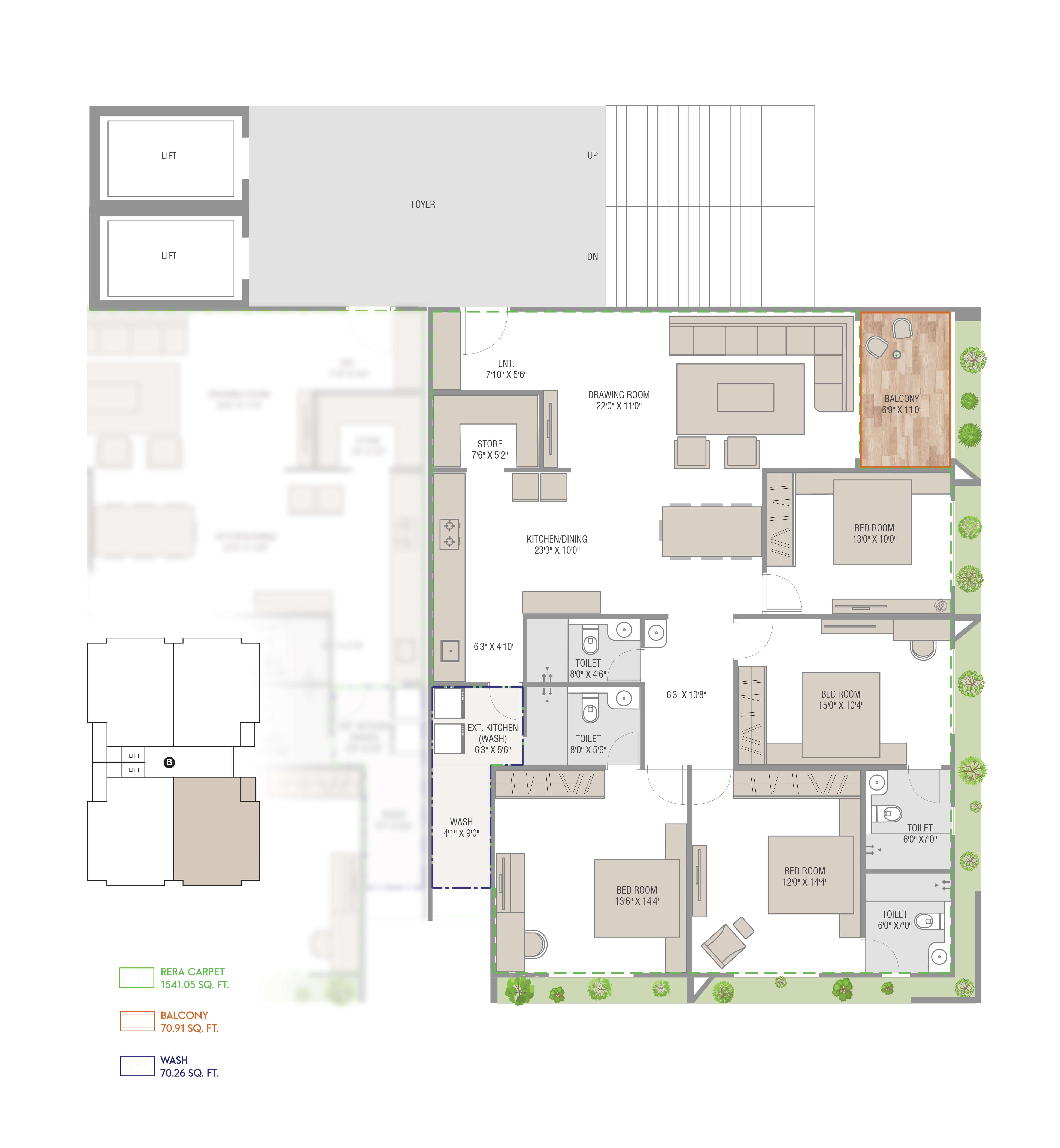 4 BHK floor plan