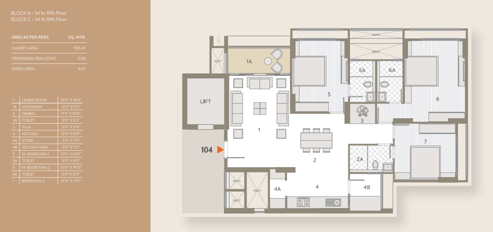 3 BHK floor plan
