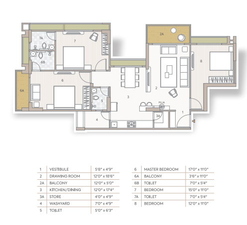 3 BHK floor plan