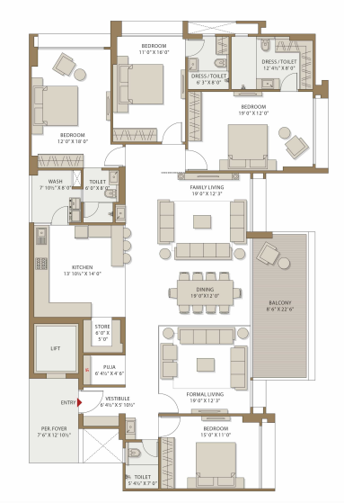 4 BHK floor plan