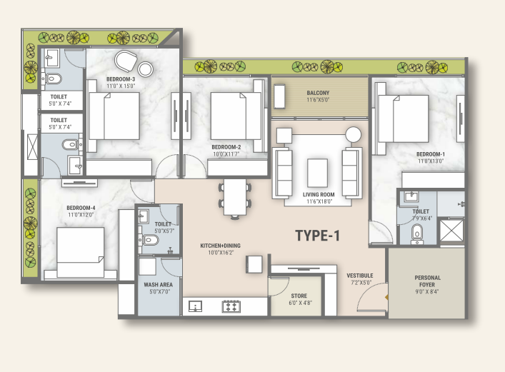 4 BHK floor plan